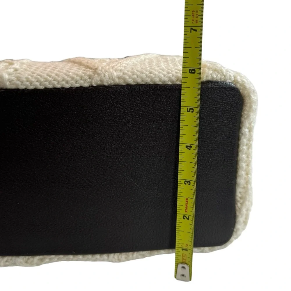 4/$40 Sweater Knit Faux Leather‎ Cream Knit Sweater Medium Tote Bag